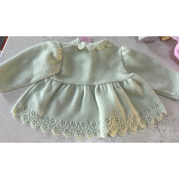 Baby Girls Mint Green Fleece Coat Jacket Floral Bows Scalloped Collar - Picture 9 of 9